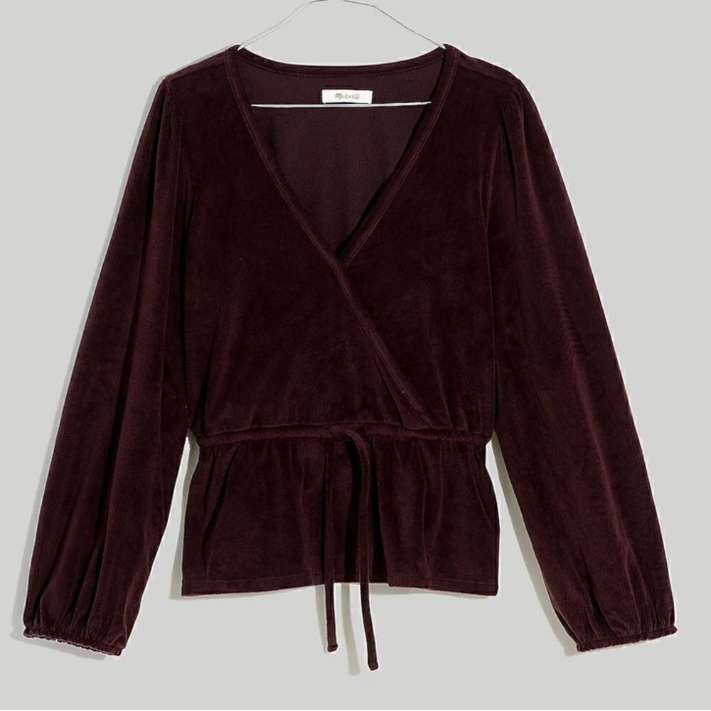 Madewell Corduroy Tie-Front Faux-Wrap Top